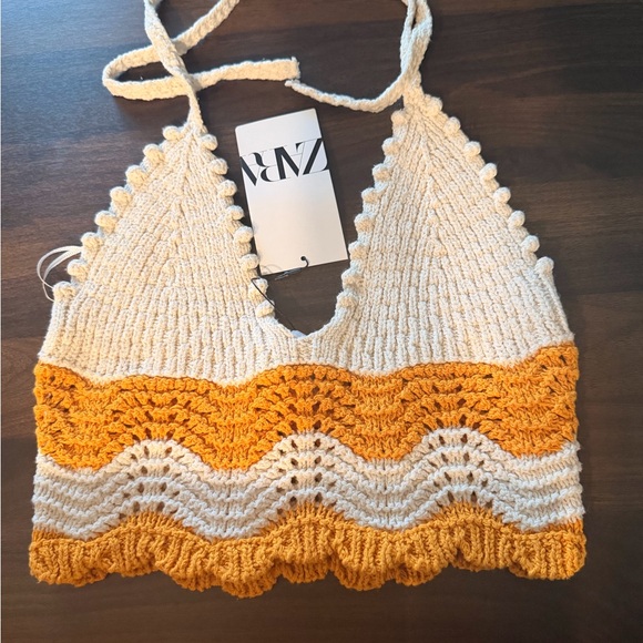Zara Tops - Zara Knit Halter Top in Cream and Orange